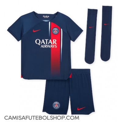 Camisa de time de futebol Paris Saint-Germain Kylian Mbappe #7 Replicas 1º Equipamento Infantil 2023-24 Manga Curta (+ Calças curtas)